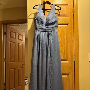 Elegant Slate Blue V-Neck Maxi Dress